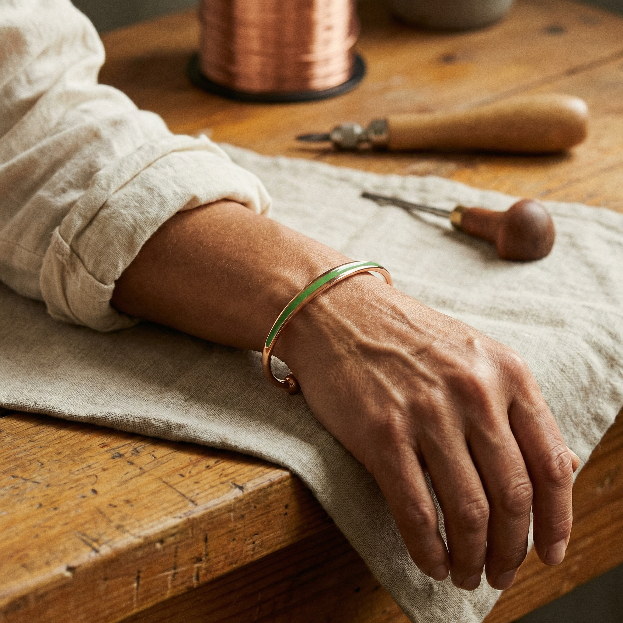 Mara's Jade Copper Bracelet