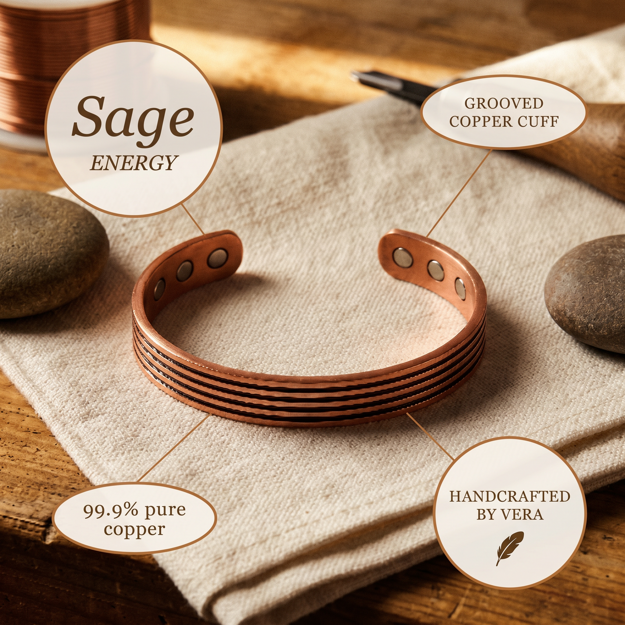Mara's Sage Copper Bracelet